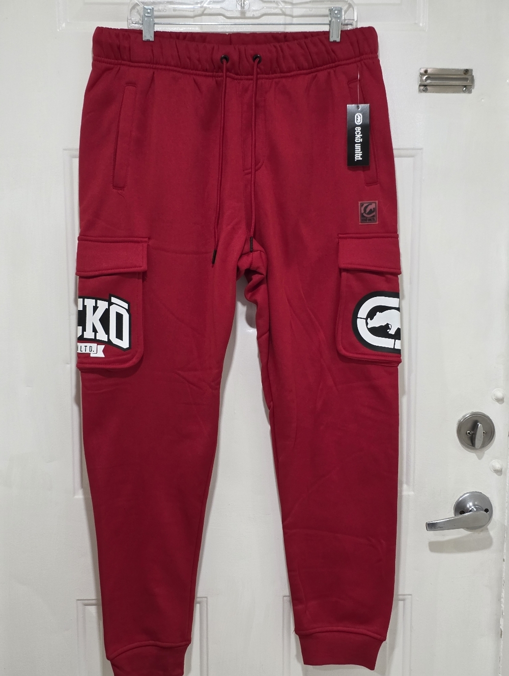 Ecko Unlimited Red Cargo Joggers with Logo Patches
